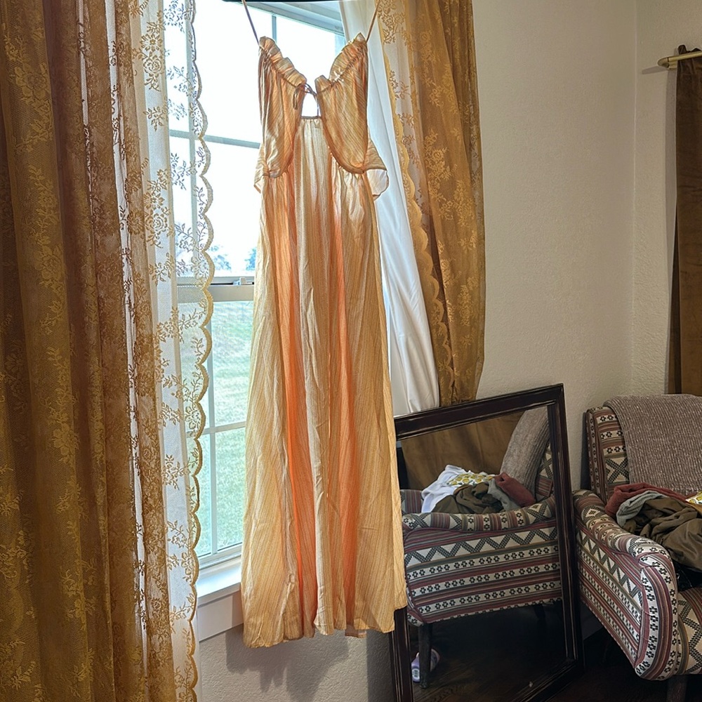 Flowy Women's Maxi Dress in Gold-Orange
